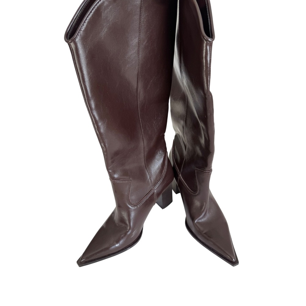 ZARA Brown Knee High Boots 39 US 8 Pointed Toe Block Heel Western Fall